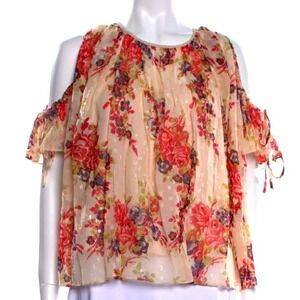 Needle & Thread Prairie‎ Rose Cold Shoulder Blouse Floral Sequins Pink Size 4